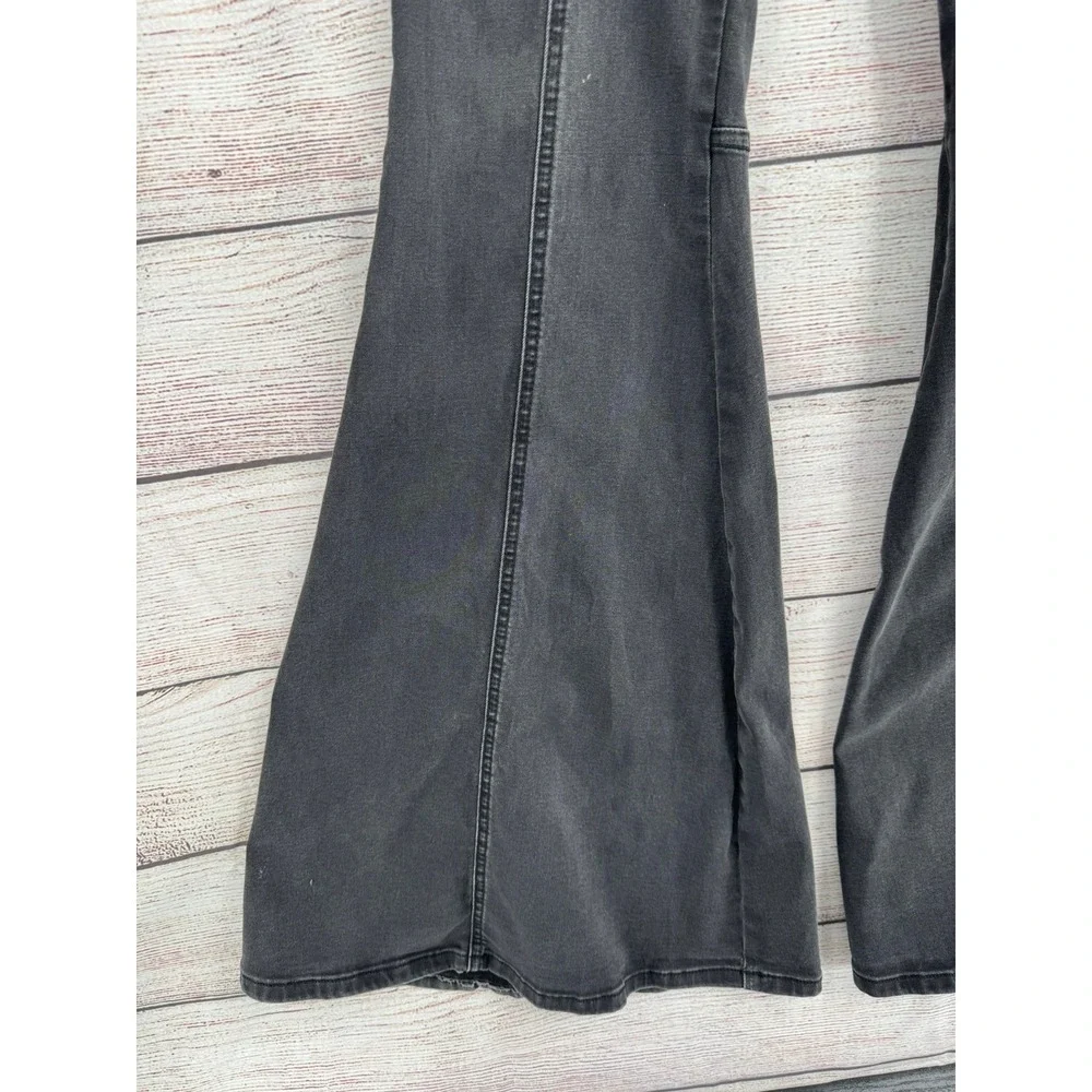 Free People Flare Jeans Women 29 Black Side Zip High Rise Bell Bottom OB988501
